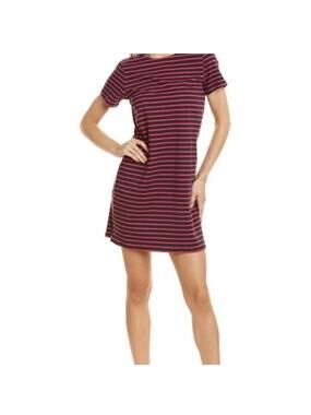Sail to Sable Striped Short Sleeve Jersey Casual Shift Dress Navy Pink XL
